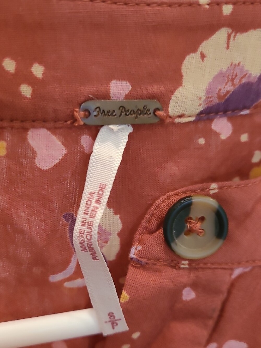 Free People Rust Floral Ruffle Button-Front Blouse - Picture 2 of 5